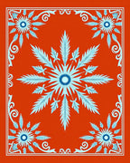 Orange Blue Feathered Floral Medallion Rug