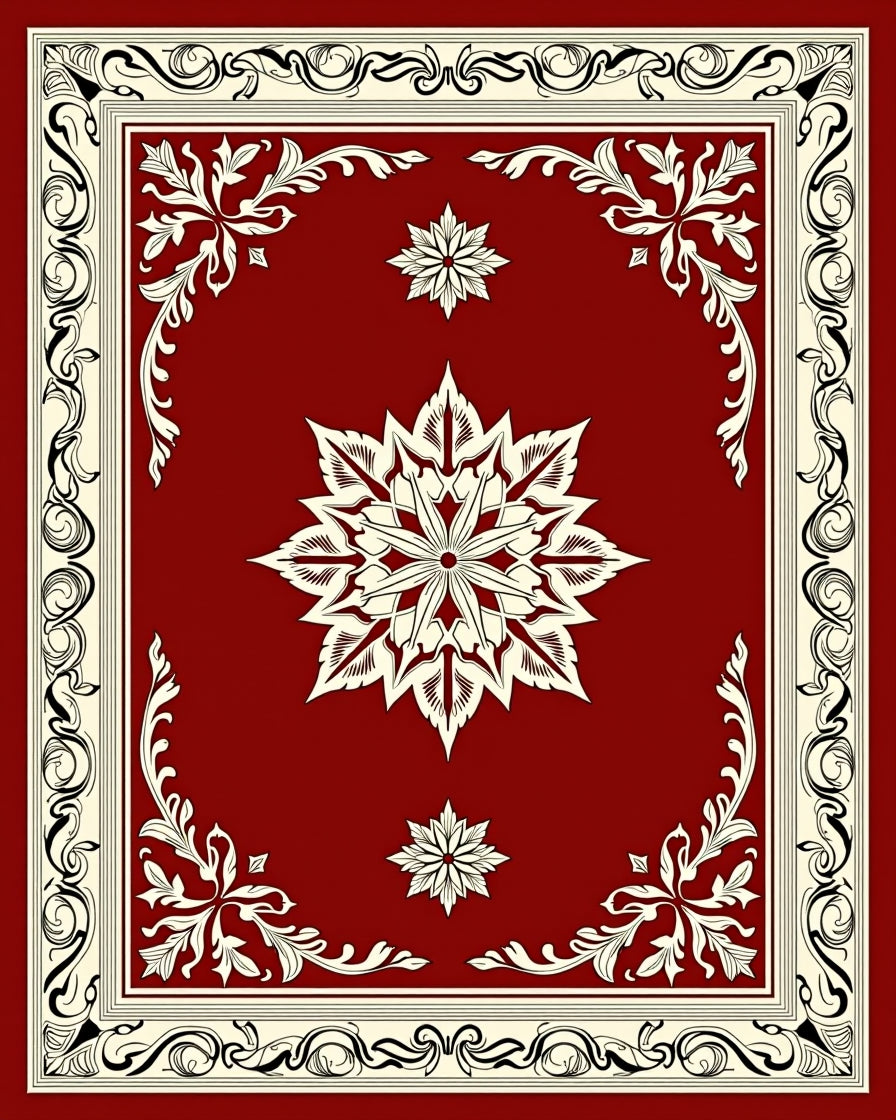 Elegant Crimson Floral Border Medallion Rug