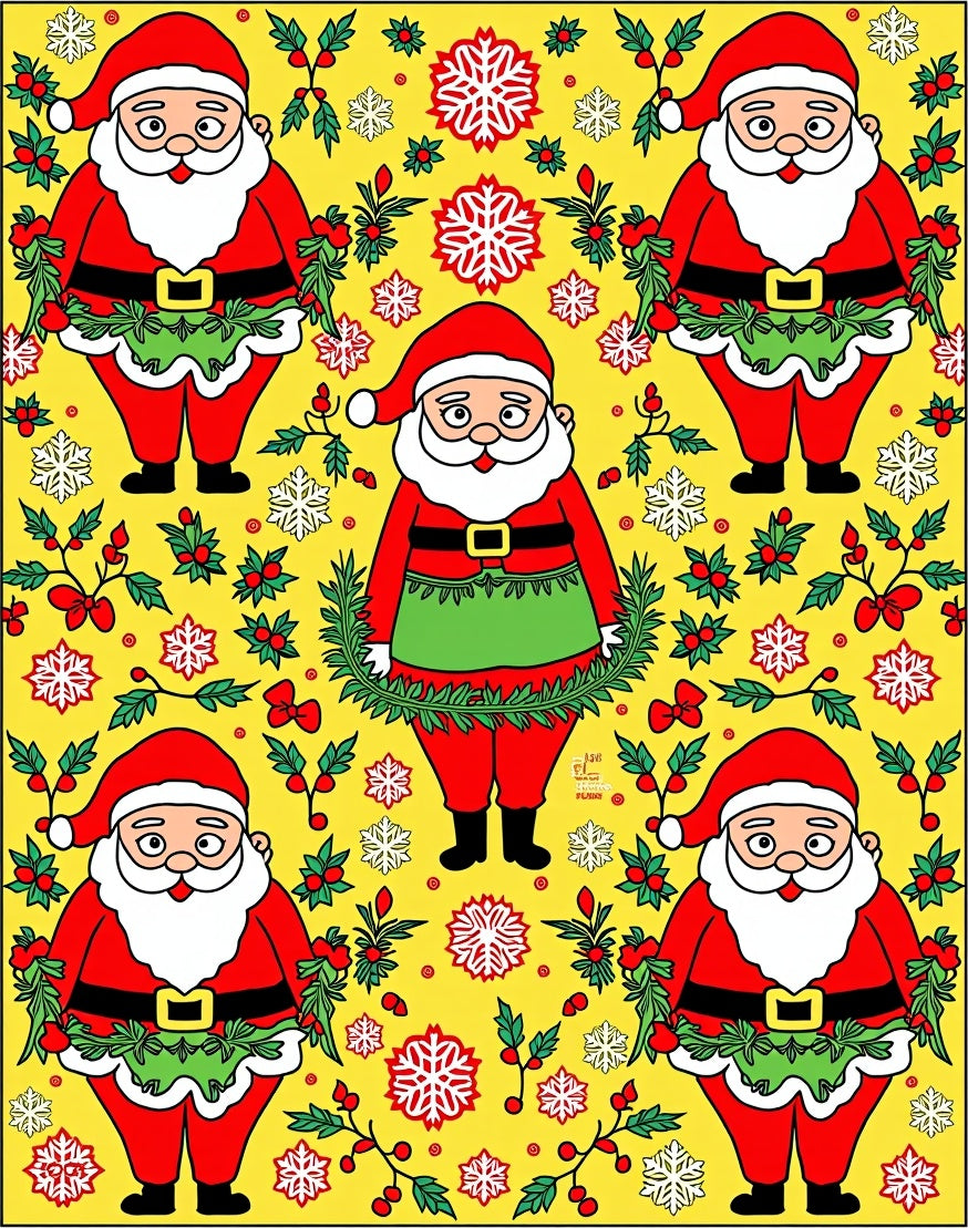 Whimsical Santa Claus Christmas Holly Rug