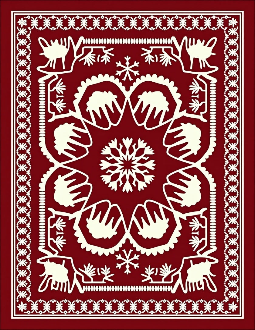 Deep Red Folk Art Snowflakes Rug