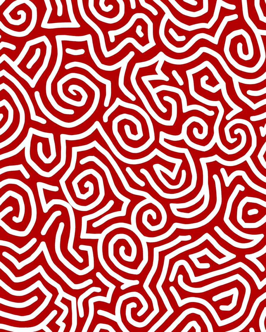 Bold Red Swirled Maze Rug