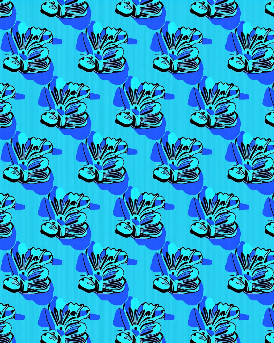 Ocean Blue Tropical Floral Repeat Rug
