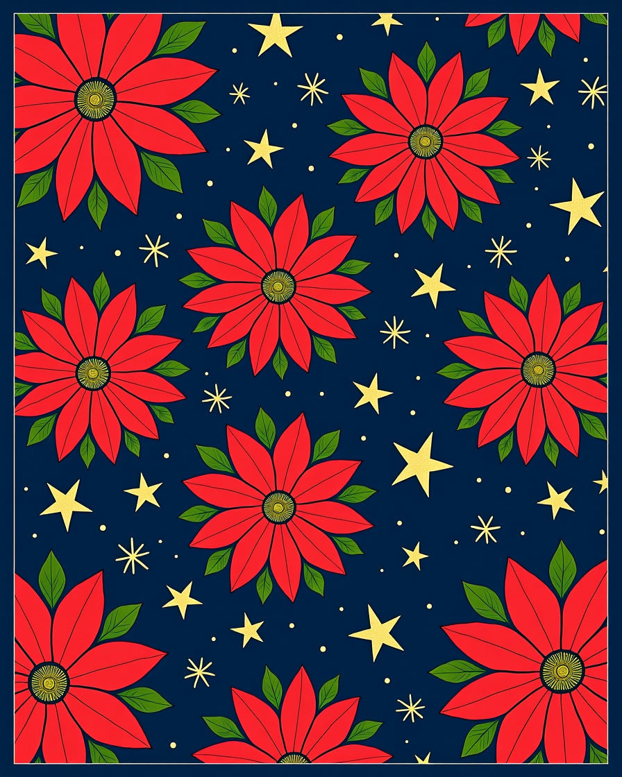 Bold Red Poinsettia Starry Night Rug