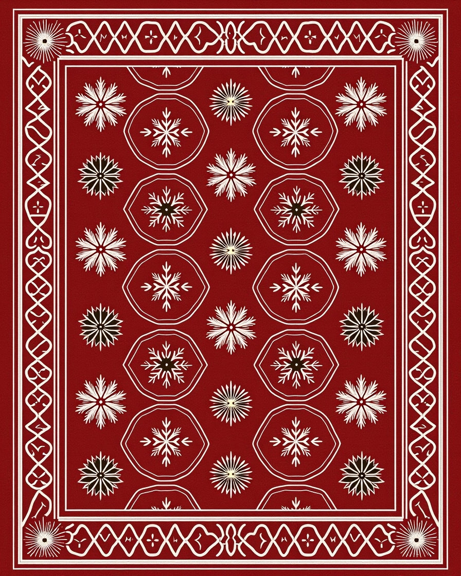 Crimson White Hexagonal Star Burst Rug