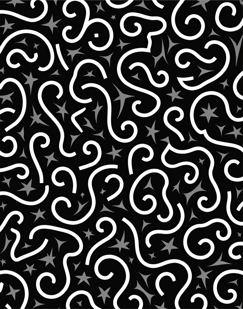 Whimsical Black White Spiral Star Rug