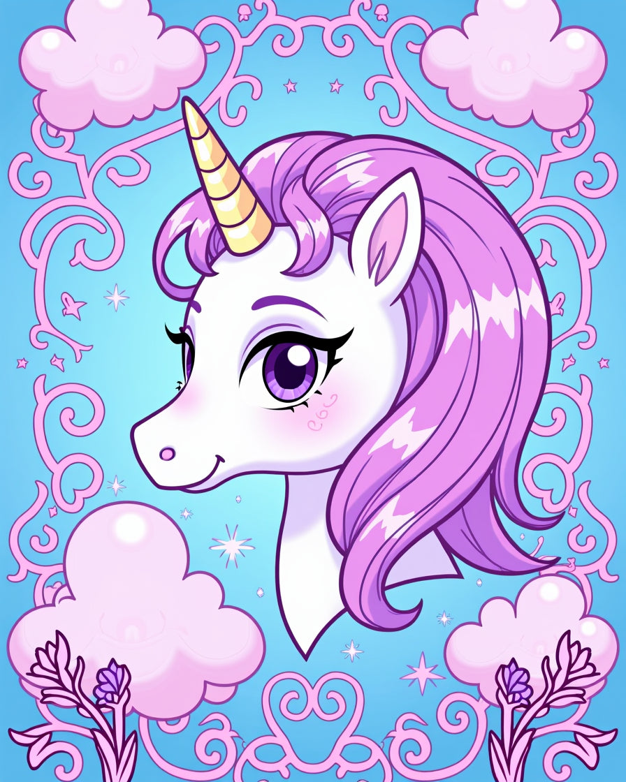 Whimsical Purple Unicorn Fantasy Clouds Rug