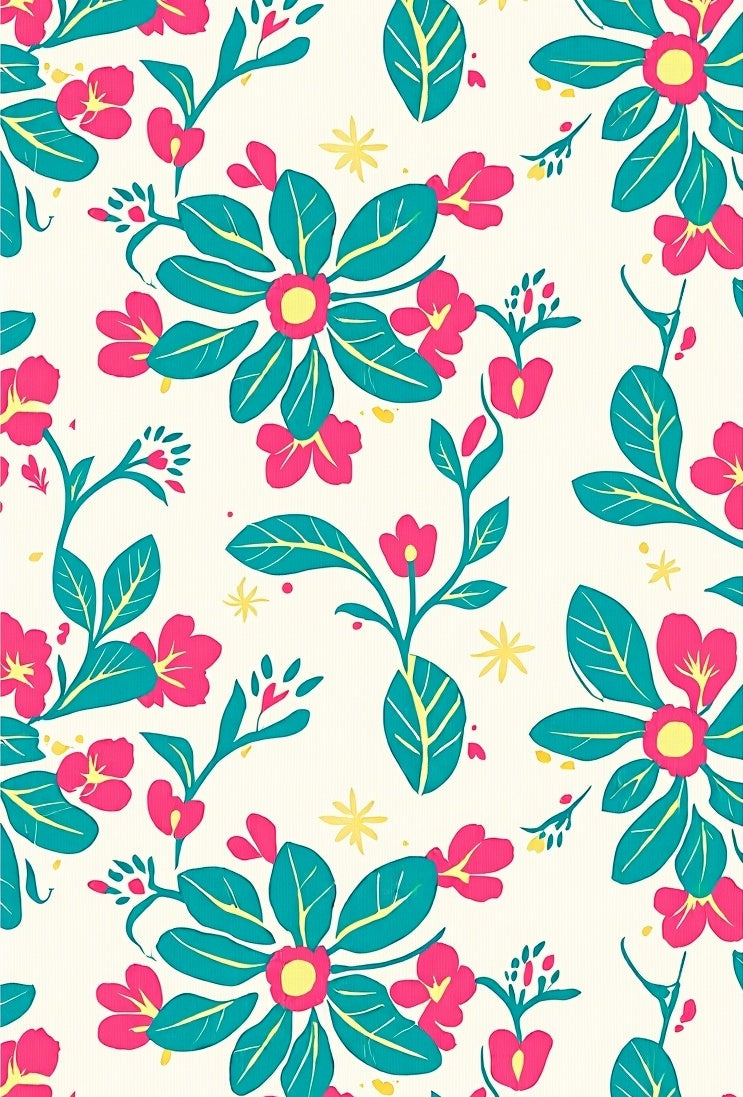 Vibrant Pink Teal Floral Branch Rug