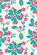 Vibrant Pink Teal Floral Branch Rug