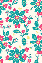 Vibrant Pink Teal Floral Branch Rug