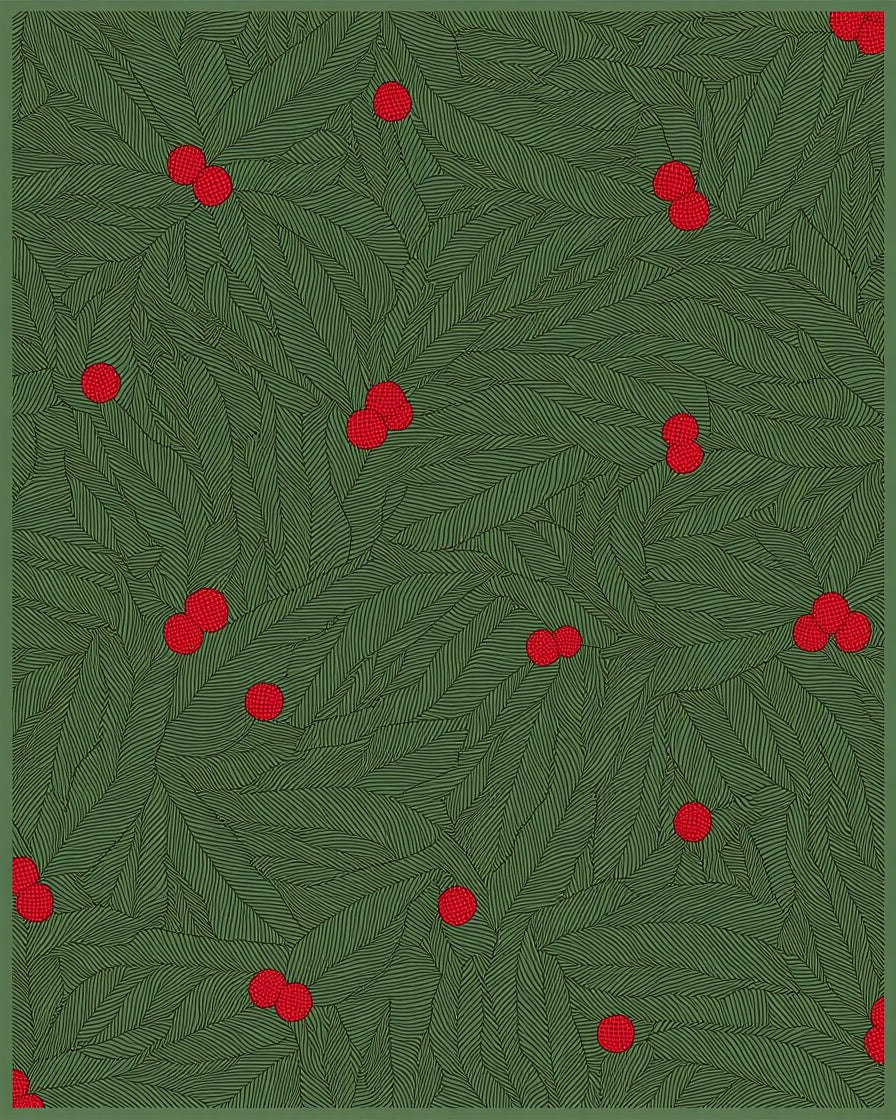 Forest Green Berry Pine Branch Rug