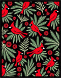 Red Cardinal Green Fern Black Background Rug
