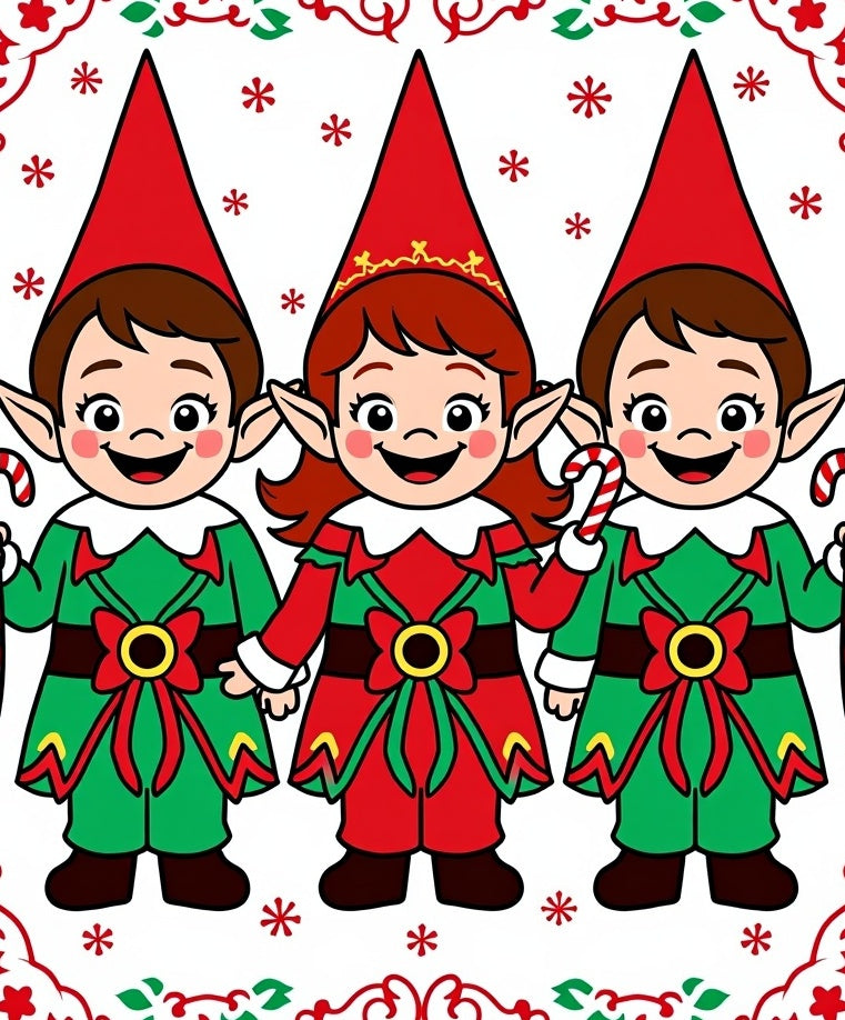 Cute Christmas Elf Characters Candy Cane Red Green Rug