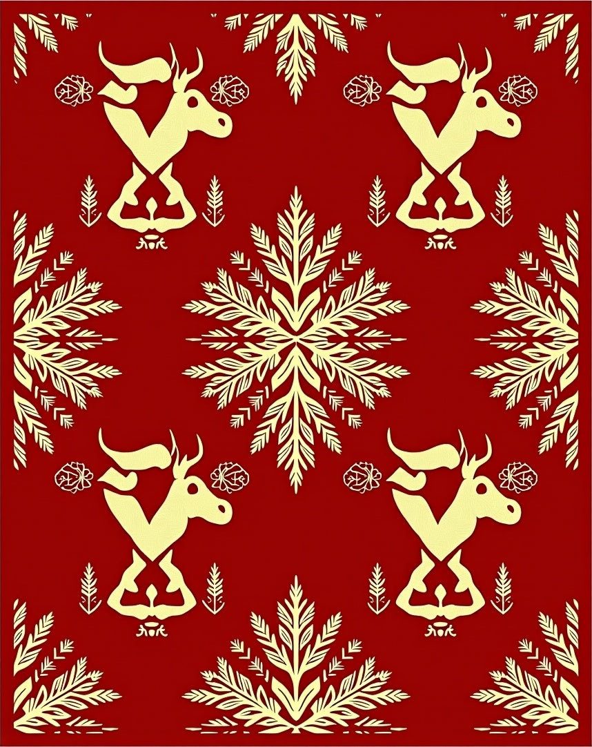 Golden Deer Floral Repeat Red Rug