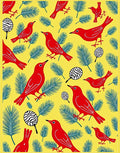 Vibrant Red Birds Evergreen Foliage Rug