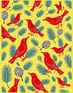 Vibrant Red Birds Evergreen Foliage Rug
