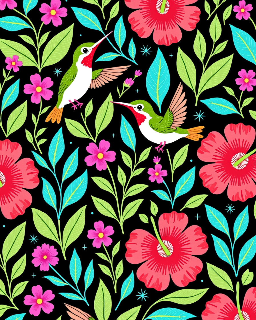Exotic Pink Hibiscus Hummingbird Garden Rug