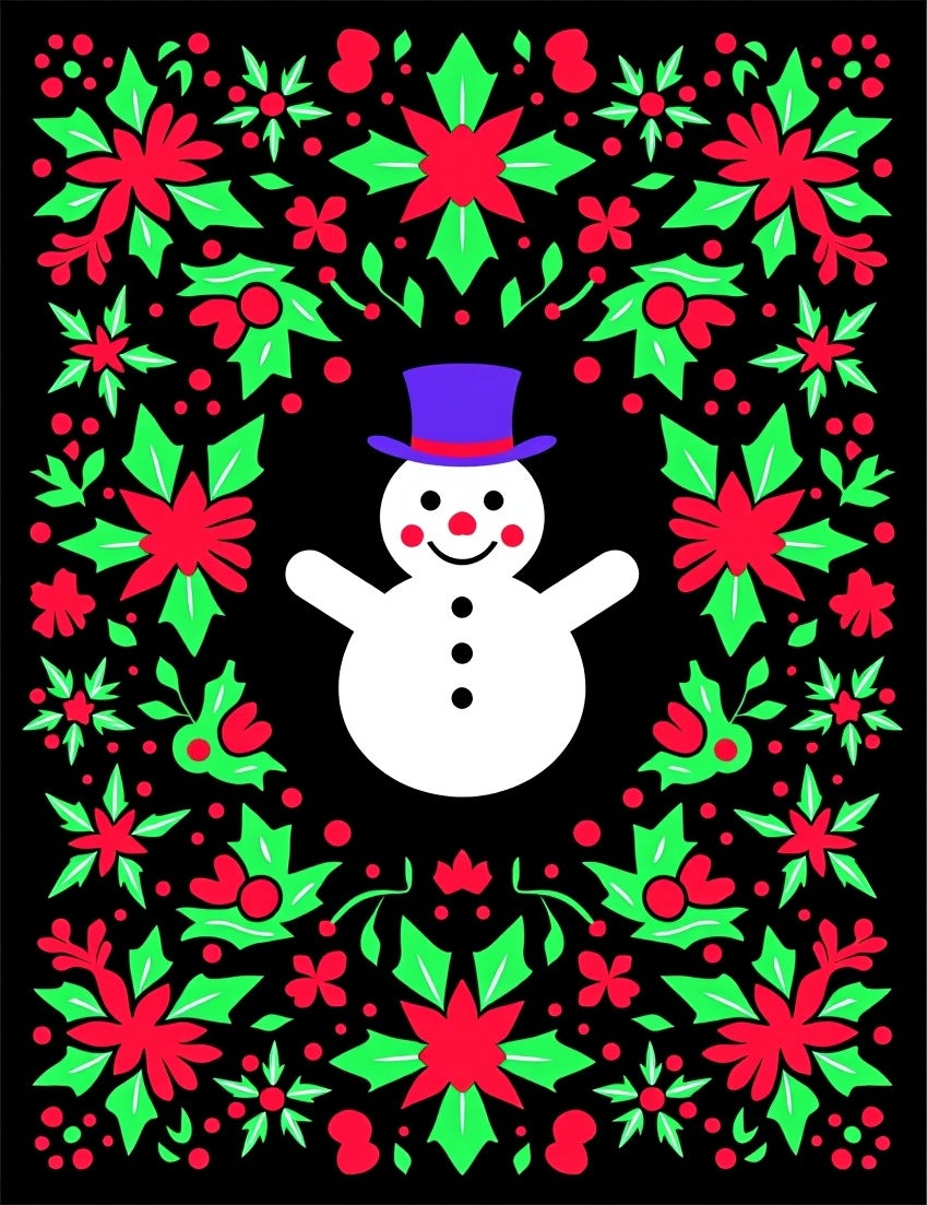 Whimsical Snowman Holly Berry Border Rug