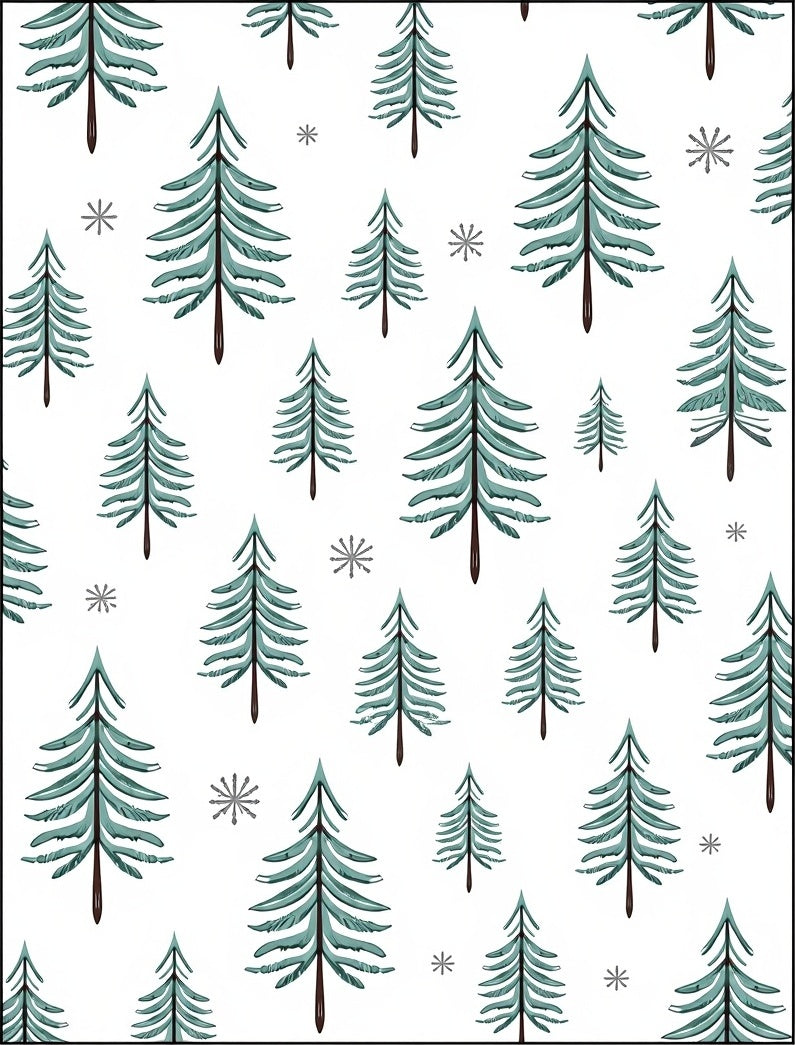 Teal Pine Trees and Snowflakes Rug