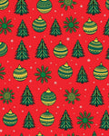 Festive Red Green Ornaments Trees Rug