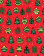 Festive Red Green Ornaments Trees Rug