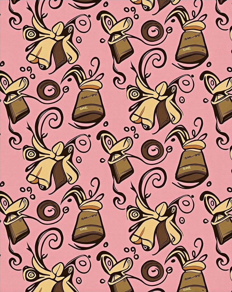 Whimsical brown bell floral pink Rug