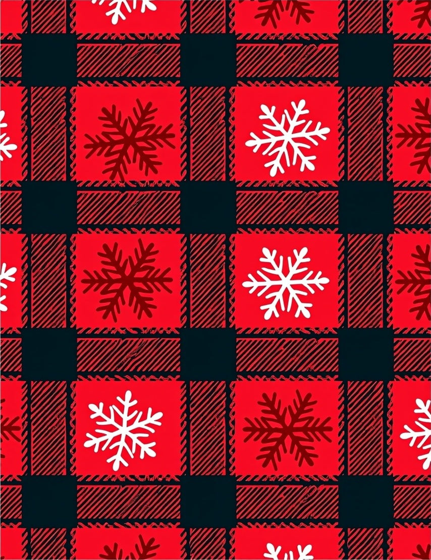 Red Black Plaid Snowflake Rug