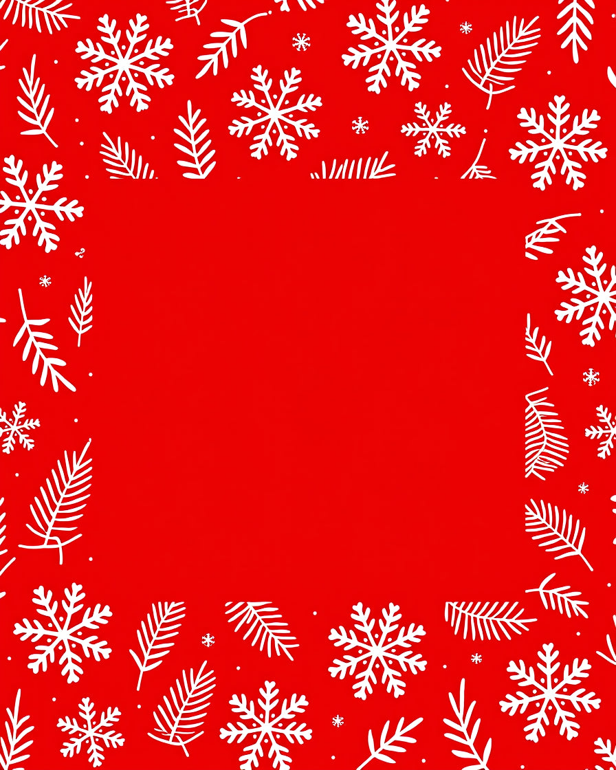 Red White Snowflake Twig Border Rug