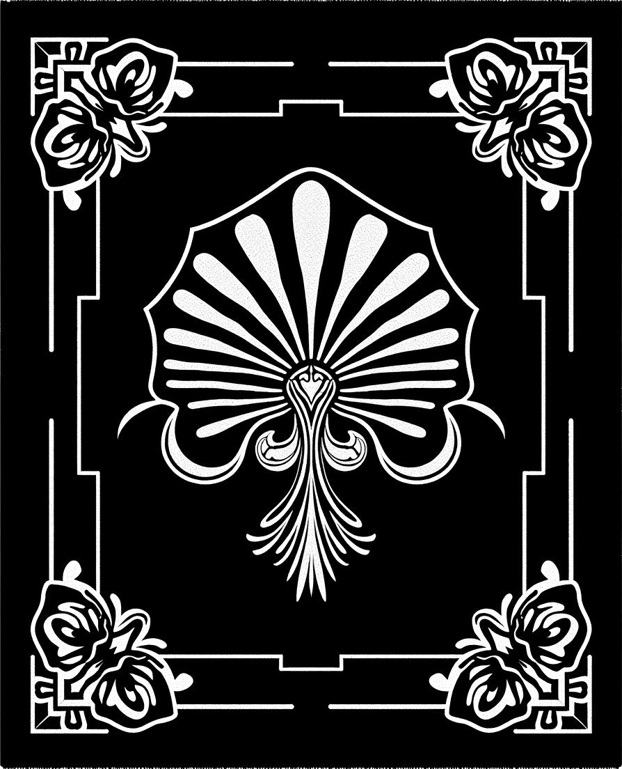 Art Deco Black White Floral Fan Rug