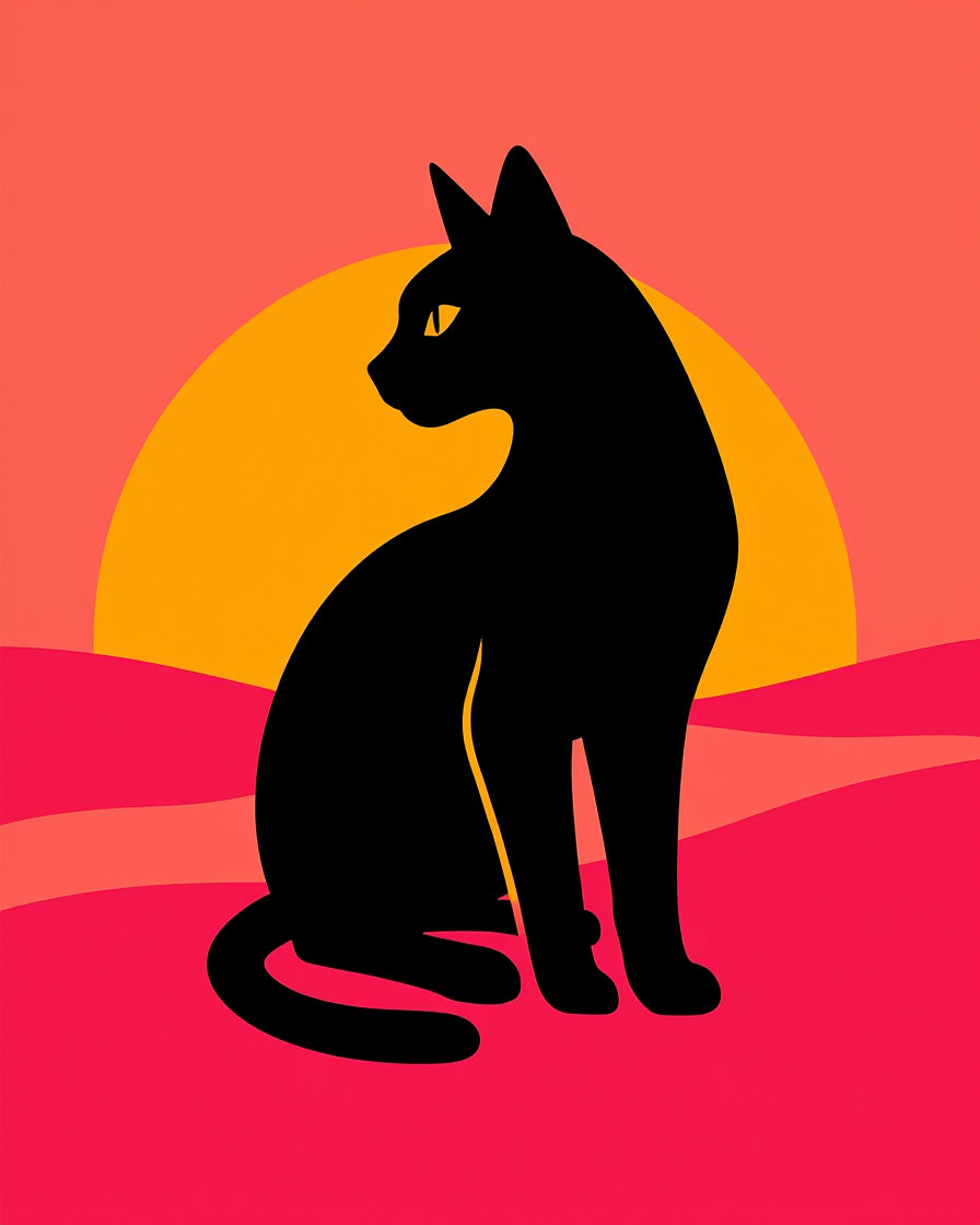 Black Cat Sunset Abstract Landscape Rug