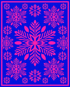 Bright Pink Snowflakes on Electric Blue Rug
