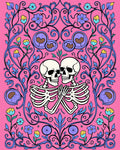 Pink Skull Embrace Floral Swirl Rug