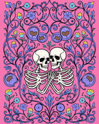 Pink Skull Embrace Floral Swirl Rug