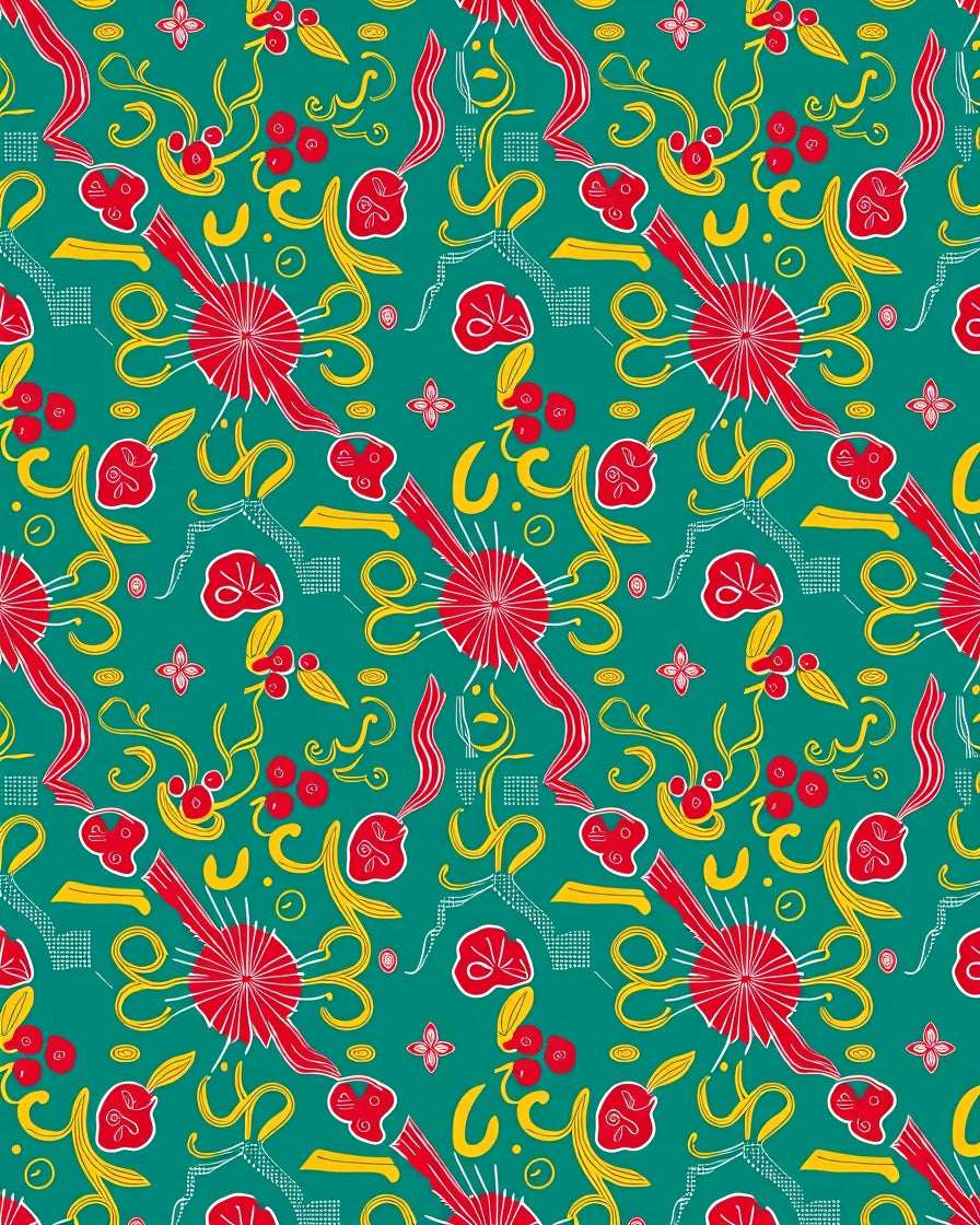 Emerald Red Yellow Whimsical Swirl Floral Rug
