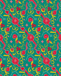 Emerald Red Yellow Whimsical Swirl Floral Rug