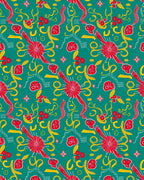 Emerald Red Yellow Whimsical Swirl Floral Rug