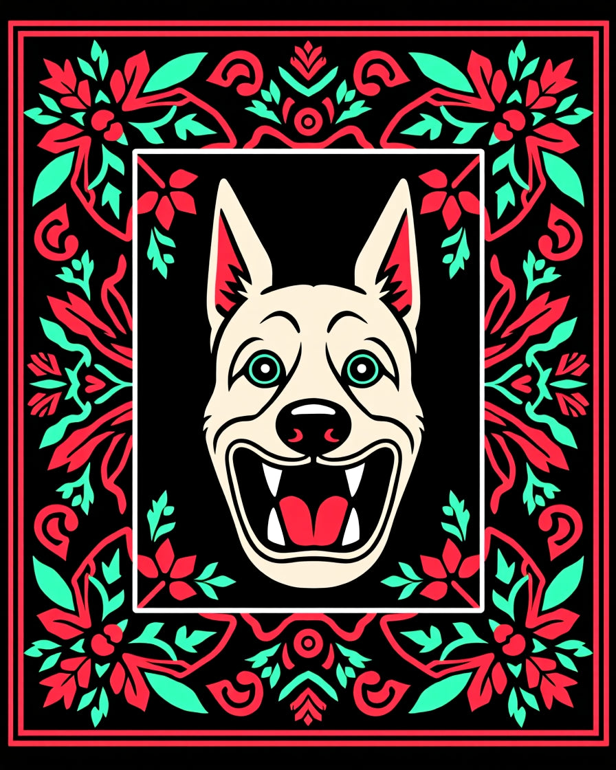 Red Mint Floral Border Dog Rug