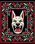 Red Mint Floral Border Dog Rug