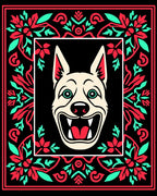 Red Mint Floral Border Dog Rug