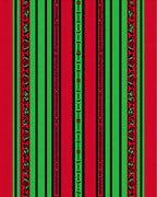 Bold Red Green Floral Stripe Rug