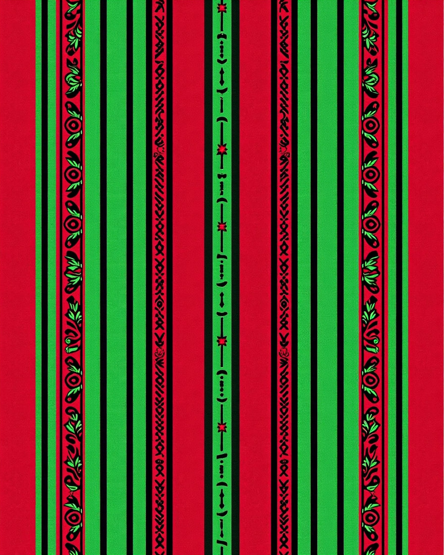 Bold Red Green Floral Stripe Rug