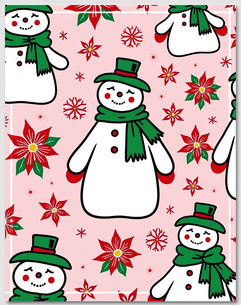 Cute Snowman Poinsettia Christmas Rug