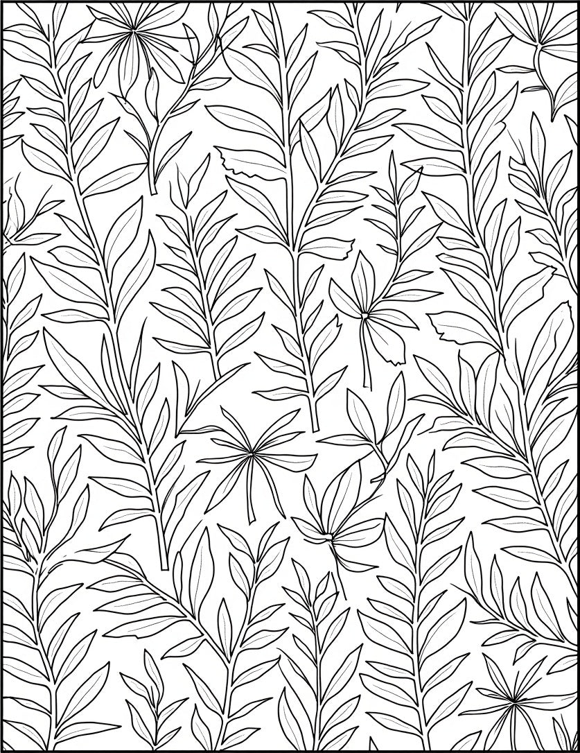 Line Art Tropical Leaf Arrangement Rug
