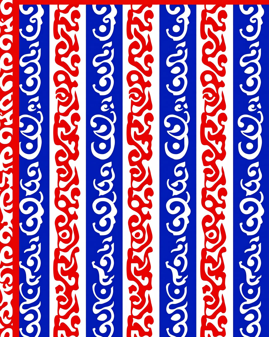 Bold Red White Blue Stripe Scroll Rug