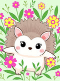 Cute Hedgehog Among Pink Yellow Flowers Rug