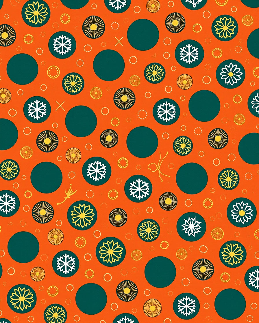 Orange Teal Yellow Floral Circles Rug