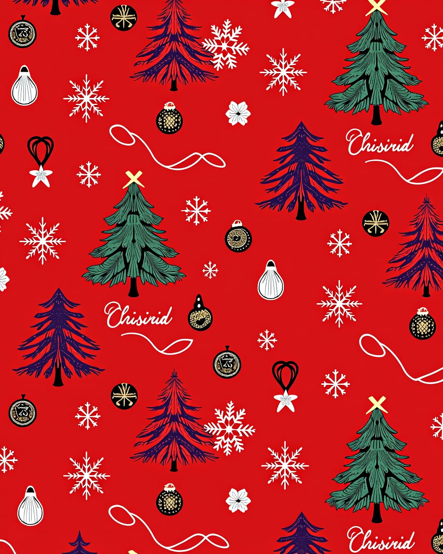 Red Christmas Trees Snowflakes Ornaments Rug