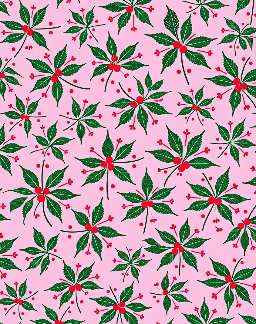 Pink Green Berry Branch Repeating Rug