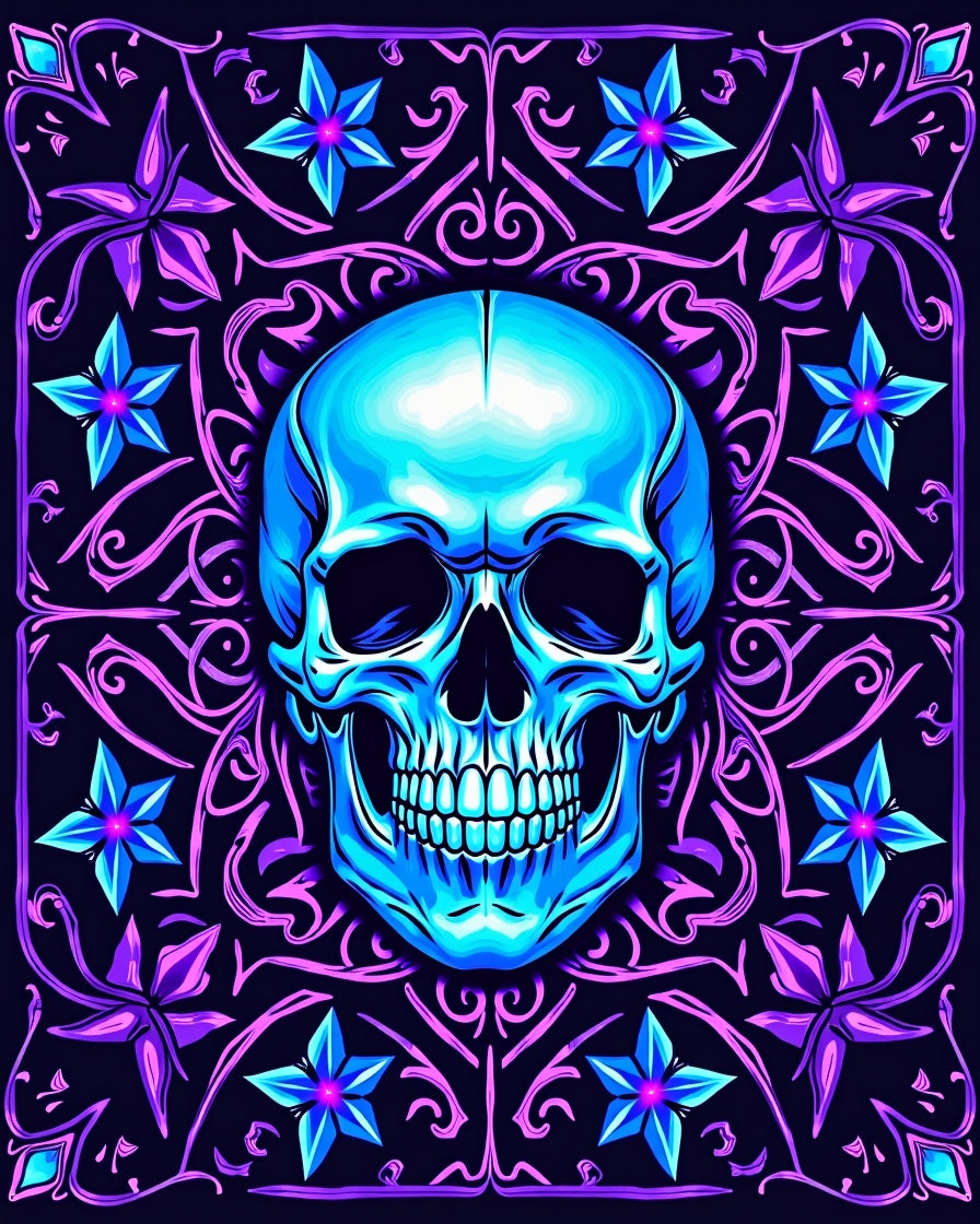 Electric Blue Skull Purple Floral Frame Rug