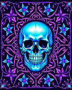 Electric Blue Skull Purple Floral Frame Rug