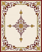 Deep Red Golden Damask Ornament Rug